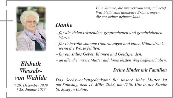 Anzeige von Elsbeth Wessels-von Wahlde von OM-Medien