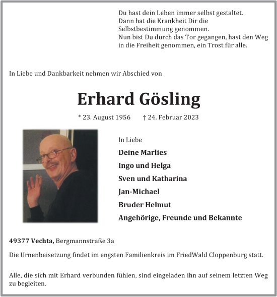 Anzeige von Erhard Gösling von OM-Medien