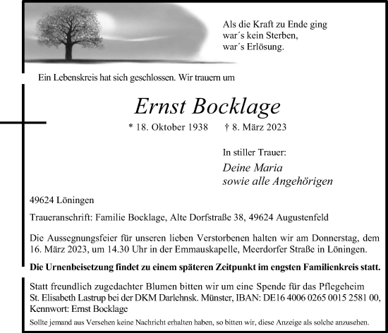 Anzeige von Ernst Bocklage von OM-Medien