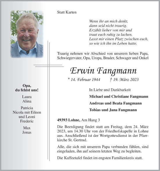 Anzeige von Erwin Fangmann von OM-Medien