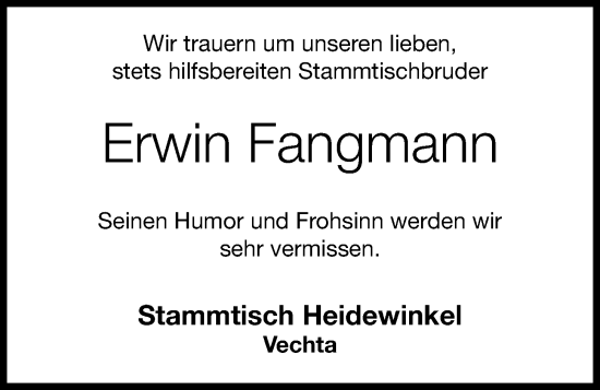 Anzeige von Erwin Fangmann von OM-Medien