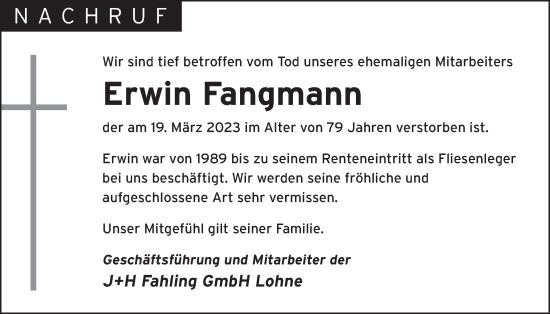 Anzeige von Erwin Fangmann von OM-Medien
