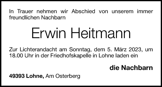 Anzeige von Erwin Heitmann von OM-Medien