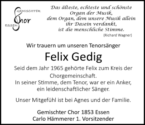 Anzeige von Felix Gedig von OM-Medien