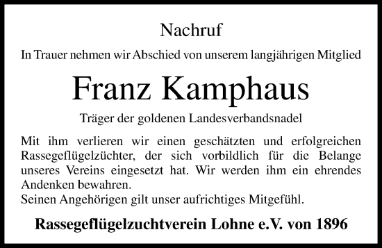 Anzeige von Franz Kamphaus von OM-Medien