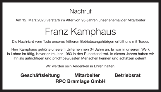 Anzeige von Franz Kamphaus von OM-Medien