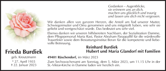 Anzeige von Frieda Burdiek von OM-Medien