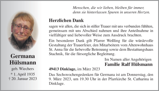 Anzeige von Germana Hülsmann von OM-Medien