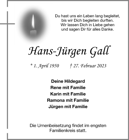 Anzeige von Hans-Jürgen Gall von OM-Medien