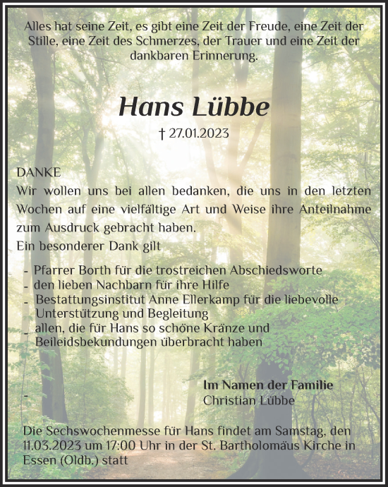 Anzeige von Hans Lübbe von OM-Medien