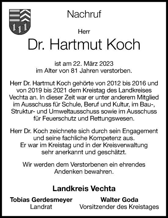 Anzeige von Hartmut Koch von OM-Medien