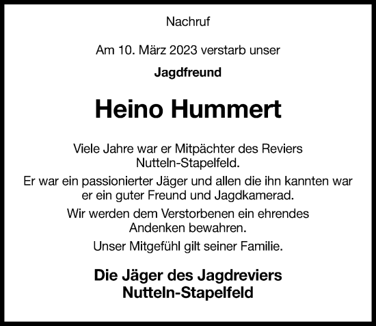 Anzeige von Heino Hummert von OM-Medien