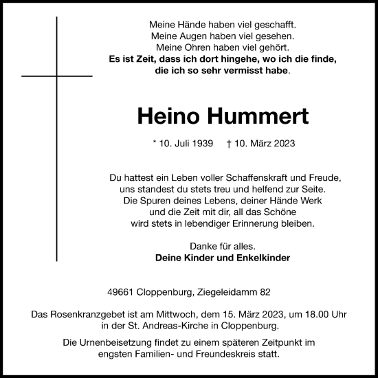 Anzeige von Heino Hummert von OM-Medien