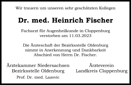 Anzeige von Heinrich Fischer von OM-Medien
