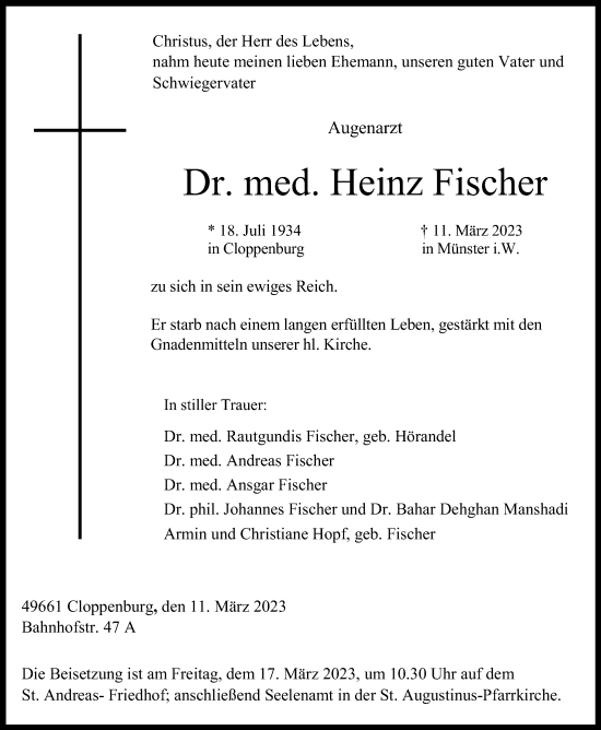 Anzeige von Heinz Fischer von OM-Medien