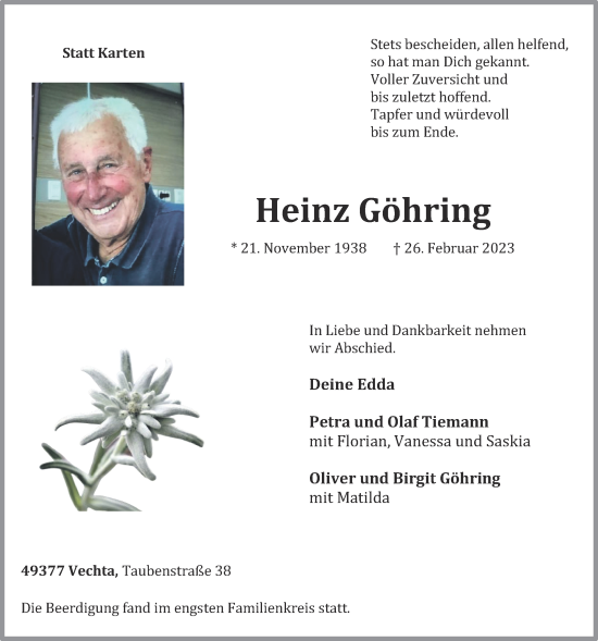 Anzeige von Heinz Göhring von OM-Medien