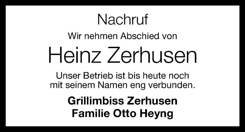  Traueranzeige für Heinz Zerhusen vom 21.03.2023 aus OM-Medien