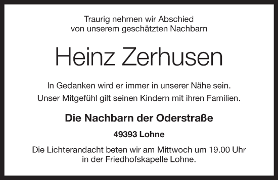 Anzeige von Heinz Zerhusen von OM-Medien