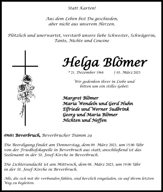 Anzeige von Helga Blömer von OM-Medien