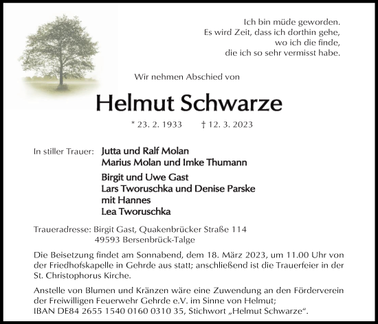 Anzeige von Helmut Schwarze von OM-Medien