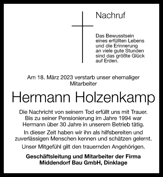 Anzeige von Hermann Holzenkamp von OM-Medien