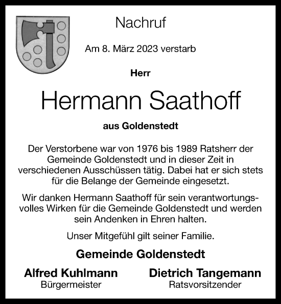 Anzeige von Hermann Saathoff von OM-Medien