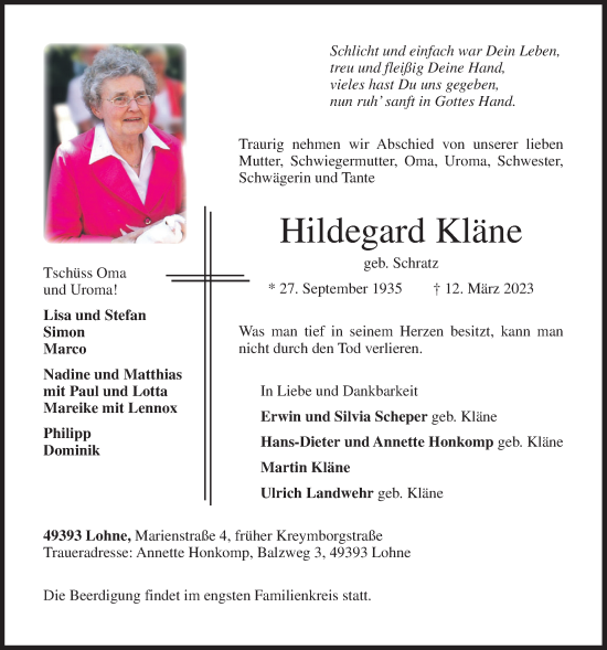 Anzeige von Hildegard Kläne von OM-Medien