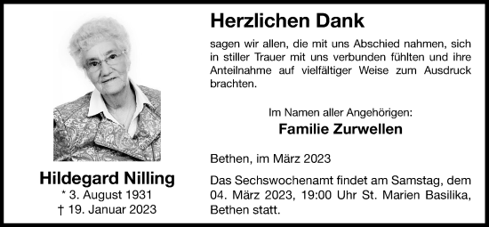Anzeige von Hildegard Nilling von OM-Medien