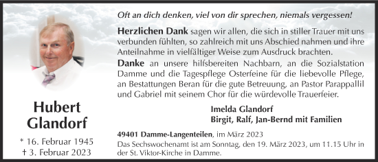 Anzeige von Hubert Glandorf von OM-Medien