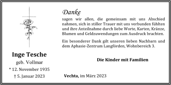 Anzeige von Inge Tesche von OM-Medien