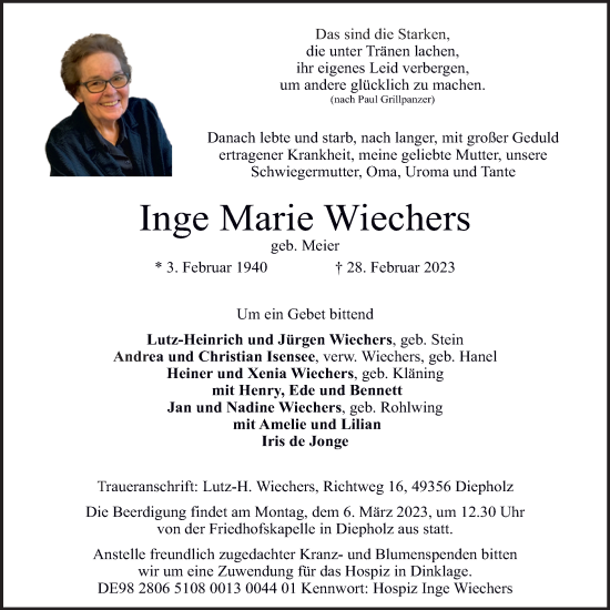 Anzeige von Inge Marie Wiechers von OM-Medien