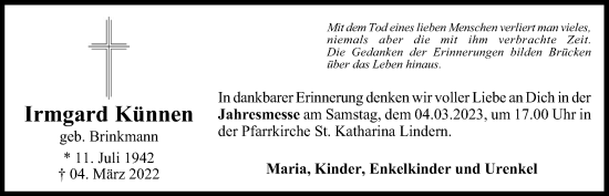 Anzeige von Irmgard Künnen von OM-Medien
