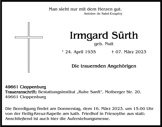 Anzeige von Irmgard Sürth von OM-Medien
