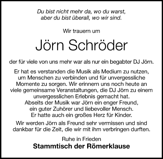 Anzeige von Jörn Schröder von OM-Medien