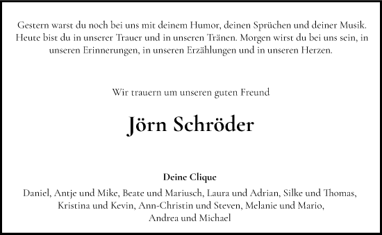 Anzeige von Jörn Schröder von OM-Medien