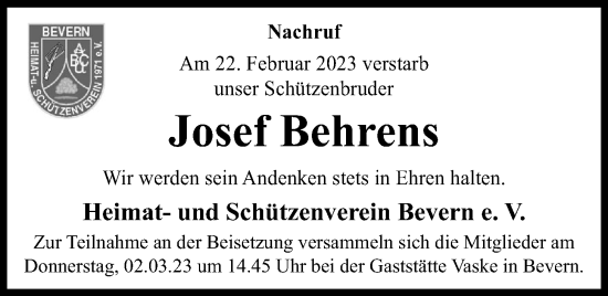Anzeige von Josef Behrens von OM-Medien