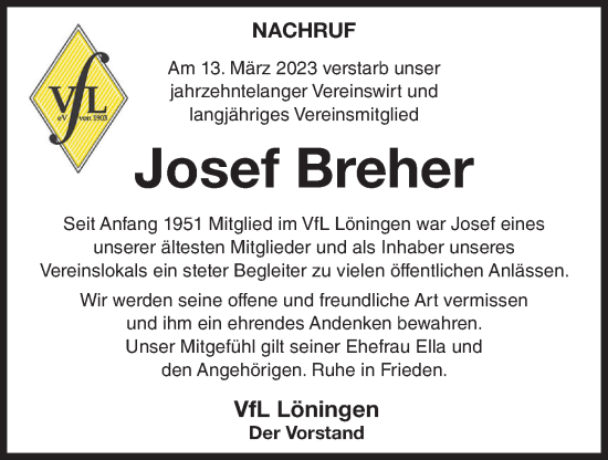 Anzeige von Josef Breher von OM-Medien