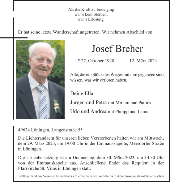 Anzeige von Josef Breher von OM-Medien