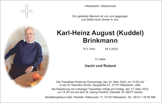 Anzeige von Karl-Heinz August Brinkmann von OM-Medien