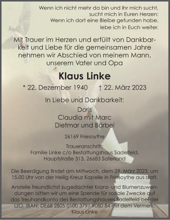 Anzeige von Klaus Linke von OM-Medien