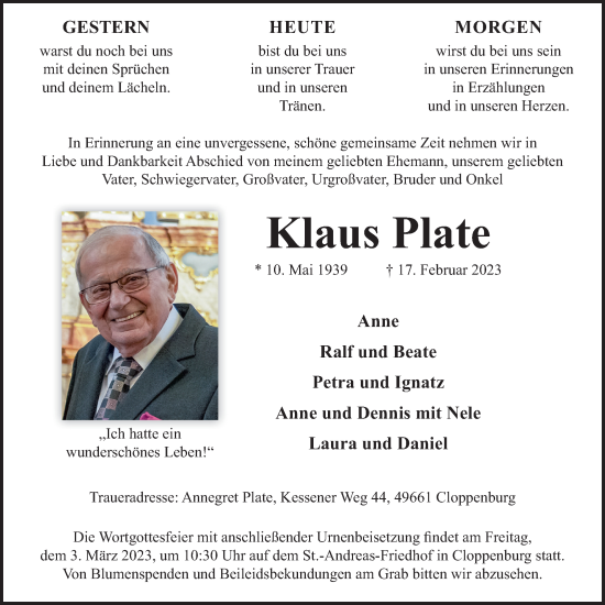 Anzeige von Klaus Plate von OM-Medien