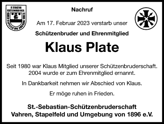Anzeige von Klaus Plate von OM-Medien