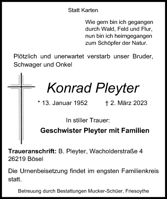 Anzeige von Konrad Pleyter von OM-Medien