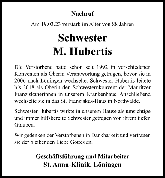 Anzeige von M Hubertis von OM-Medien