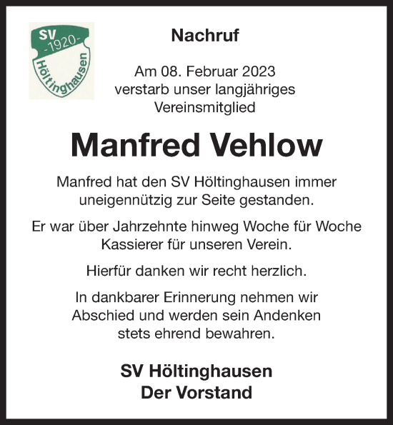 Anzeige von Manfred Vehlow von OM-Medien