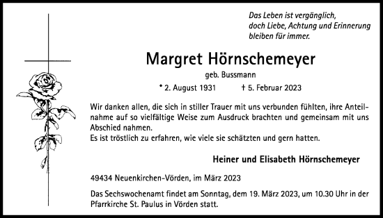 Anzeige von Margret Hörnschemeyer von OM-Medien