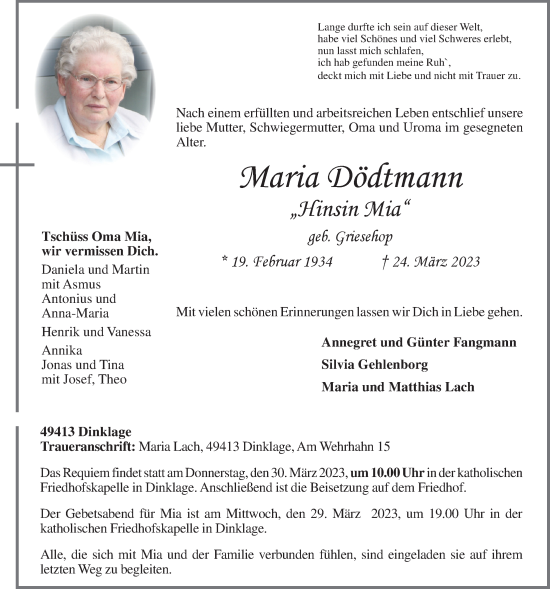 Anzeige von Maria Dödtmann von OM-Medien