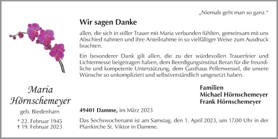 Anzeige von Maria Hörnschemeyer von OM-Medien