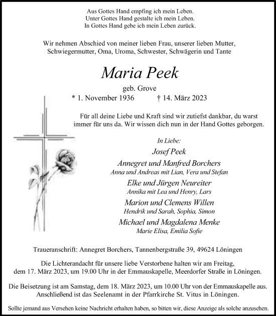 Anzeige von Maria Peek von OM-Medien