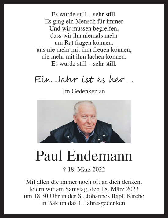 Anzeige von Paul Endemann von OM-Medien